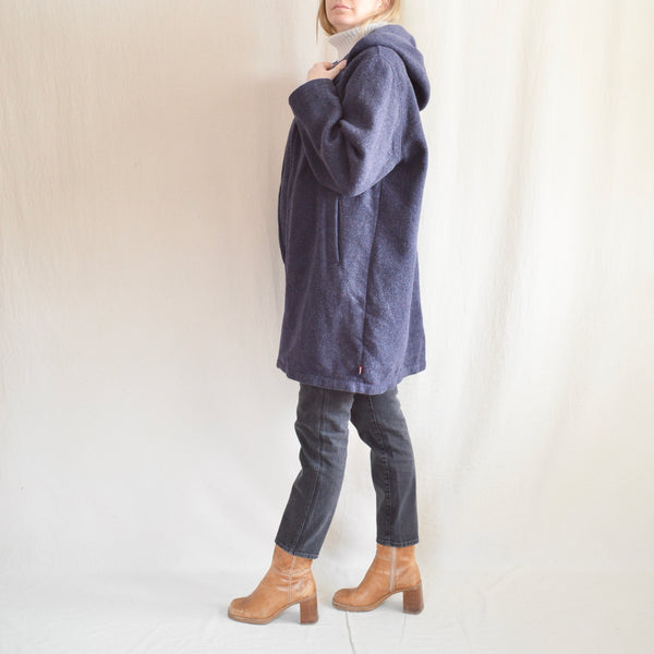 navy blue long zipped vintage woolrich wool coat